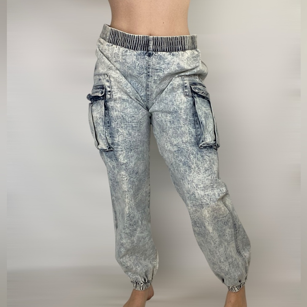 NORMA KAMALI Boyfriend Cargo‎ Jogger Sweat Jog Pant Acid Wash High Rise